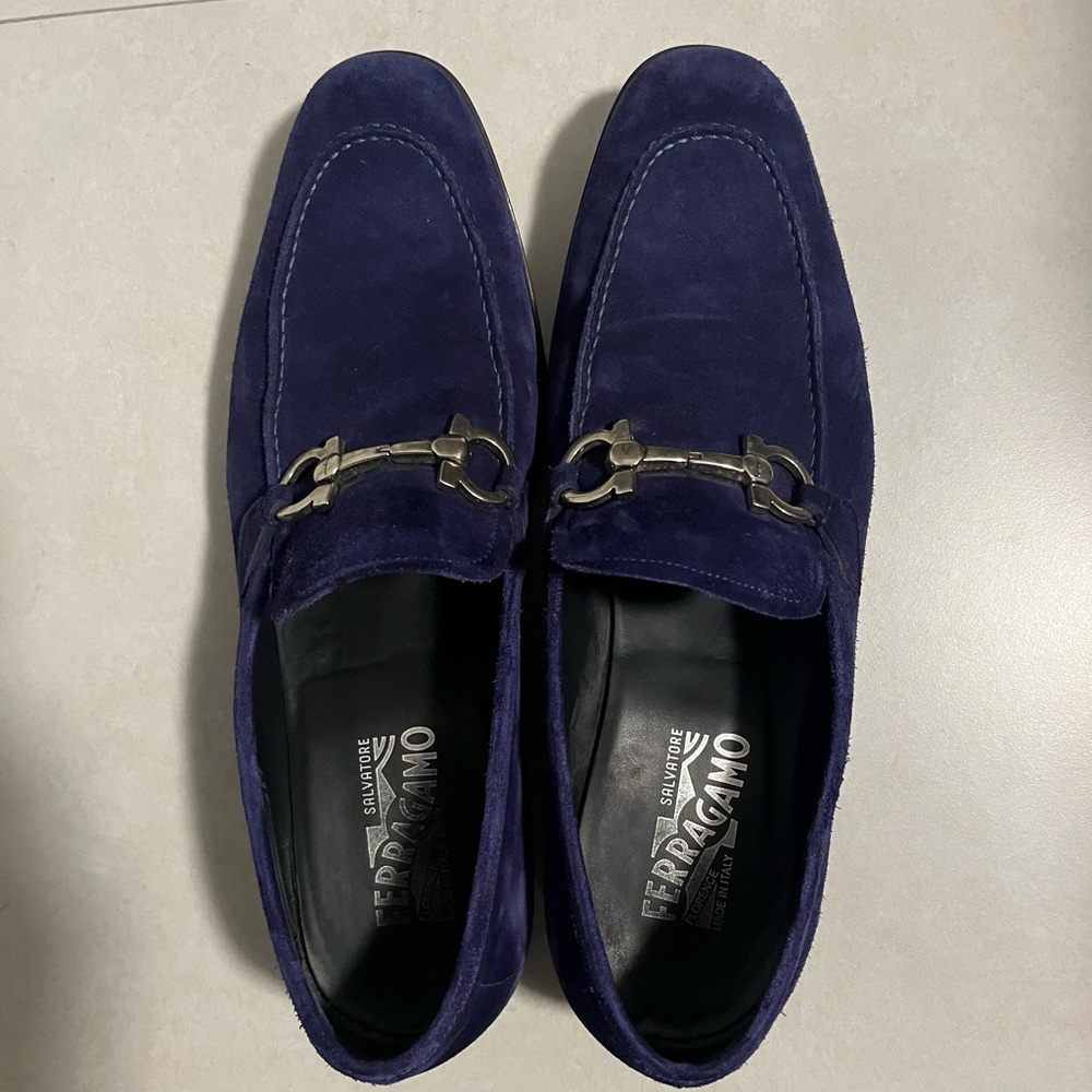 Salvatore Ferragamo Men's Deep Blue Suede Loafers